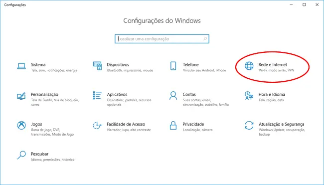Tela de Configurações no Windows 10